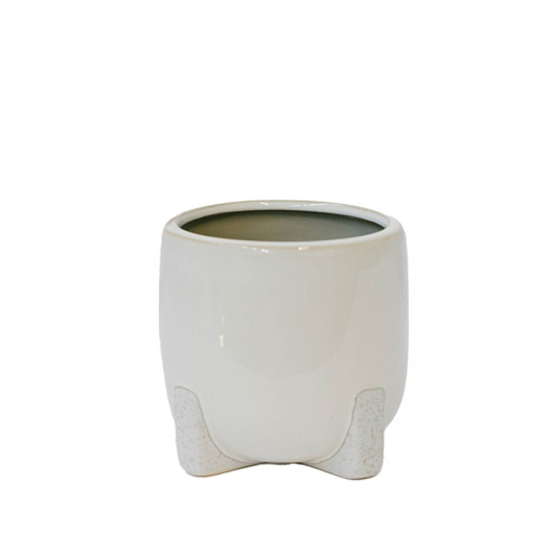 White Ceramic With Speckled Feet Planter, 4" H x 4.25" W x 4.25" D