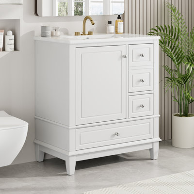 30" Bathroom Vanity with Sink, One Door with Shelf and Three Drawers, Soft Close Door