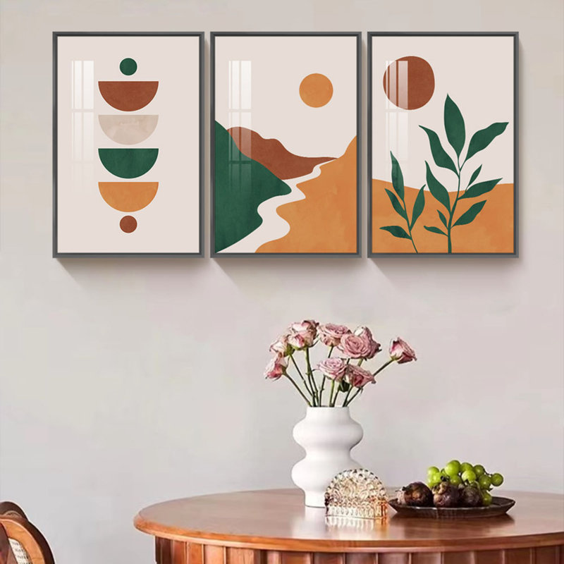 Art mural moderne sur toile encadré 3 pièces Boho, Noir, L 37 po x H 17 po