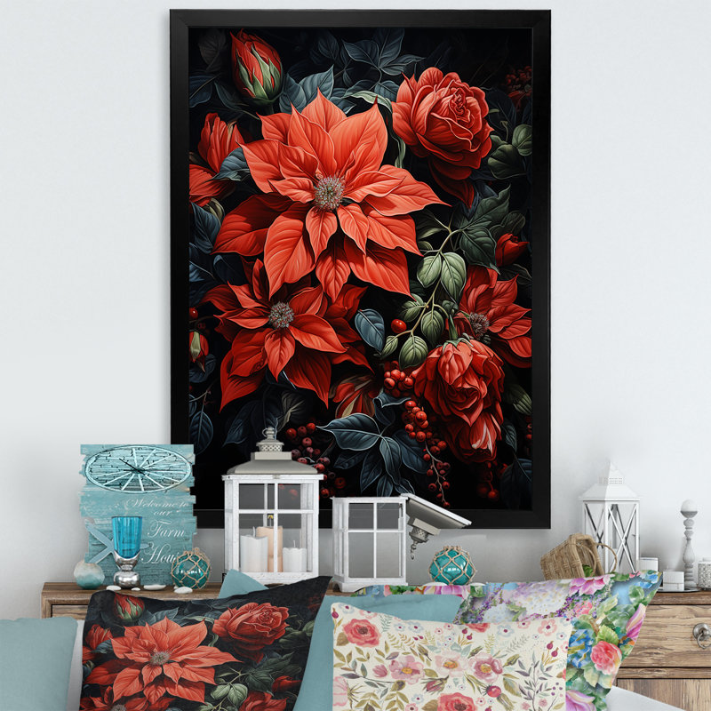 Danzell Poinsettia Flower Noir II - impression, Cadre photo noir, H 20 po x l 12 po x P 1 po