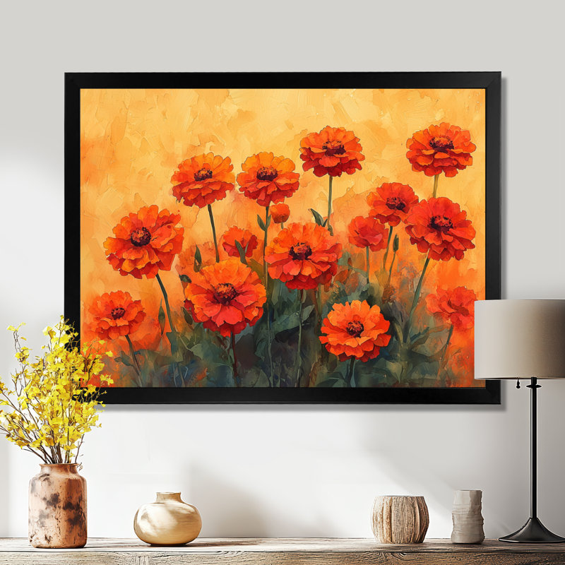 Uttoxeter - Zinnias Canvas Print, Single Picture Framed Print, 30" H x 40" W, Black
