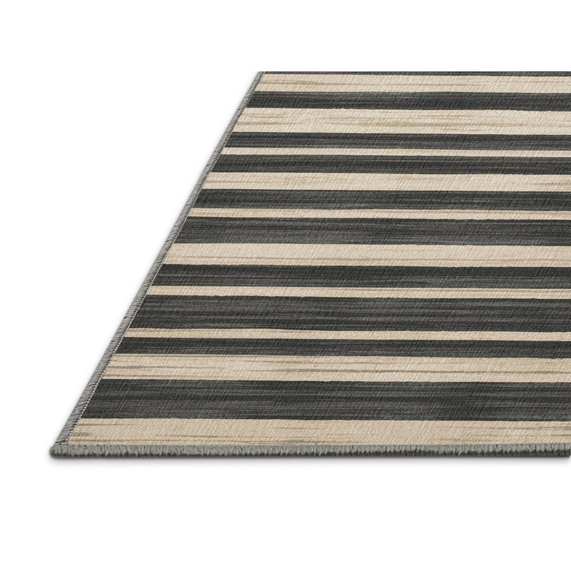 Washable Stone Gray Cream Striped Area Rug, Rectangle 6' x 9'