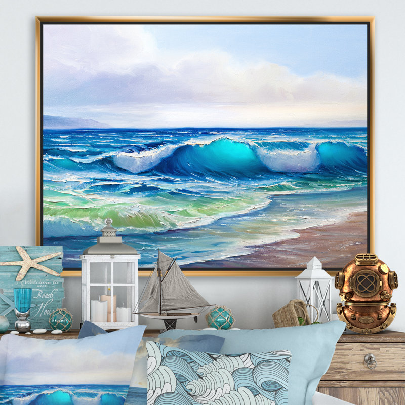 Paysage marin avec lumière du soleil attrapant une vague - reproduction d'art sur toile, H 24 po x l 32 po x P 1 po