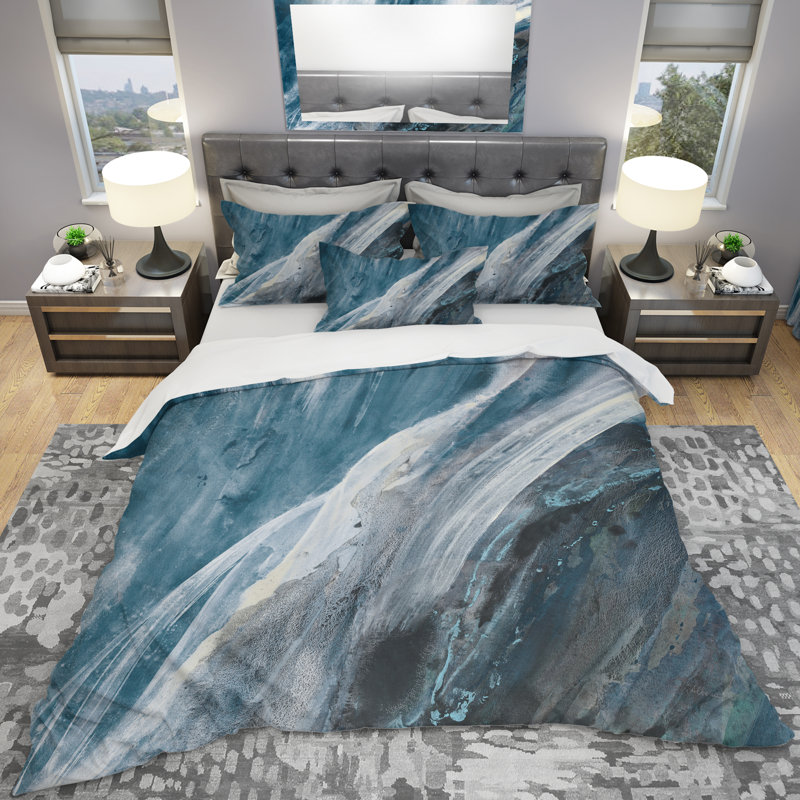Splash Blue Indigo - Ensemble de housse de couette moderne et contemporain - Microfibre de polyester