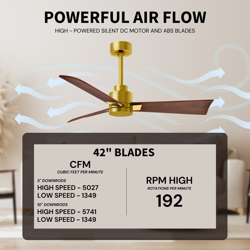 Alessandra Outdoor Downrod Ceiling Fan, Brushed Brass, Walnut
