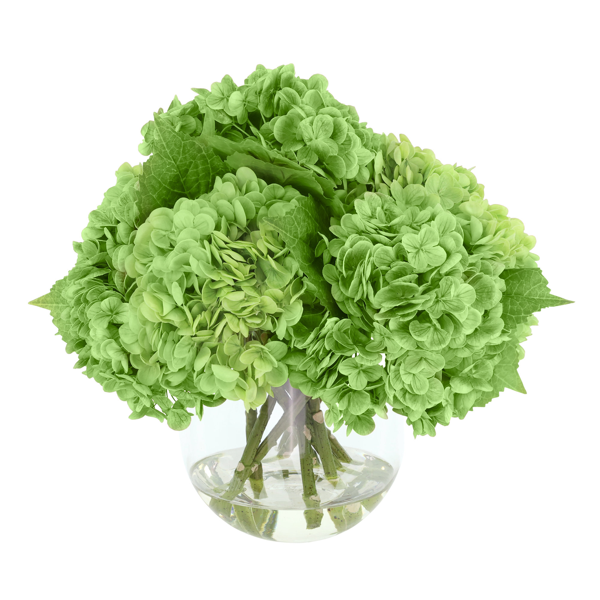 Real Touch Hydrangeas Arranged in Glass Vase, Green