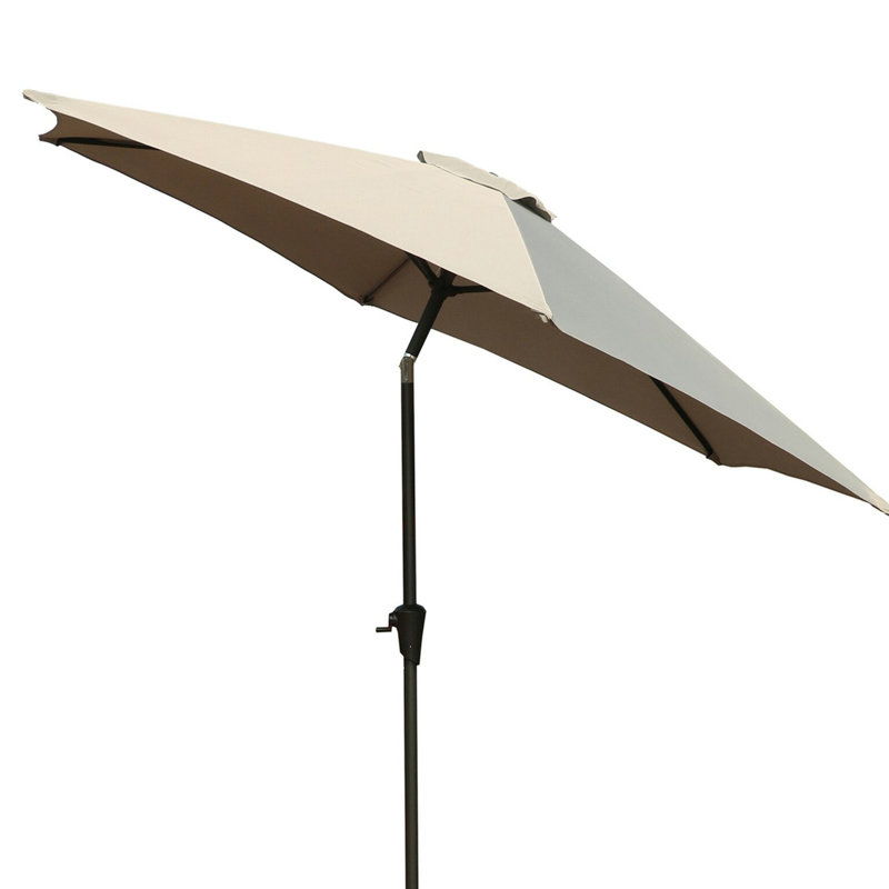 Parasol de patio de 8,8 pieds - gris, mât en aluminium, base en résine de 42 lb, - housse, protection contre le vent et extérieur