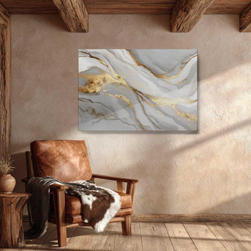 Toile en marbre blanc et or, art mural fluide abstrait - impression de pierre grise de luxe, décor de texture liquide moderne pour salon glamour