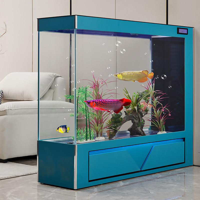 Aquarium en verre bleu 47,24 "avec filtration latérale, Bleu, 58,12 gallons (H 51,18 po x l 47,24 po x P 15,75 p