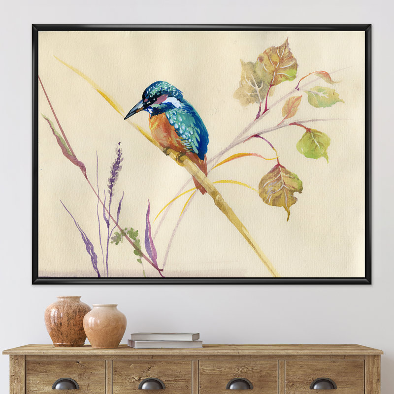 Oiseau martin-pêcheur commun - reproduction sur toile, H 30 po x l 40 po x p 1 po, Toile avec cadre noir