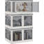 32 bacs de rangement empilables avec couvercles 32 gallons, 3 paquets. Roulettes en plastique. Organisez votre chambre à coucher. 5 accès. Pliant. Empilage sécurisé. Blanc. Capacité: 110 lb bacs, sacs pliables rangés