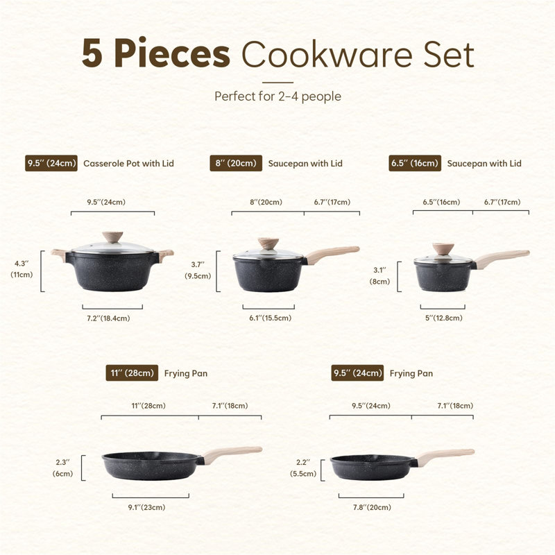 5 Piece Pots And Pans Sets Non Stick With Lids