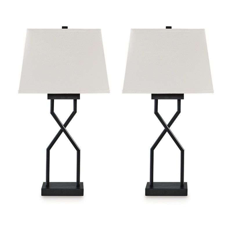 Ensemble de 2 lampes de table, abat-jour empire en tissu, base géométrique noire avec port USB