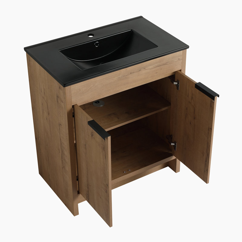 Meuble-lavabo simple autoportant de 30 po avec plateau en céramique Kimanh