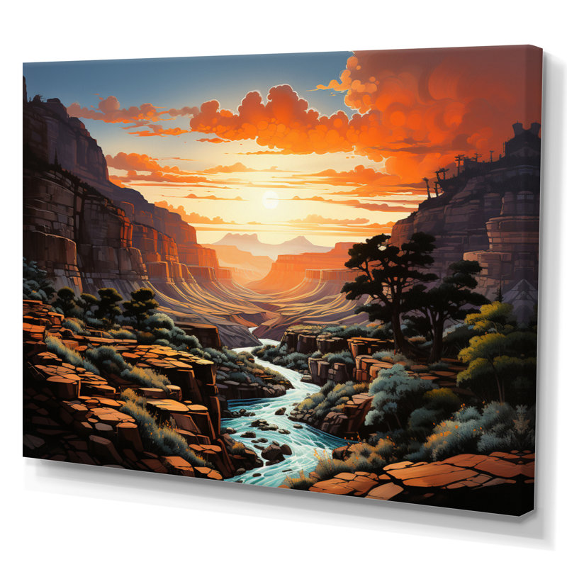 Canyon - pointillisme vertical - impression, H 12 po x l 20 po x P 1 po, Toile tendue