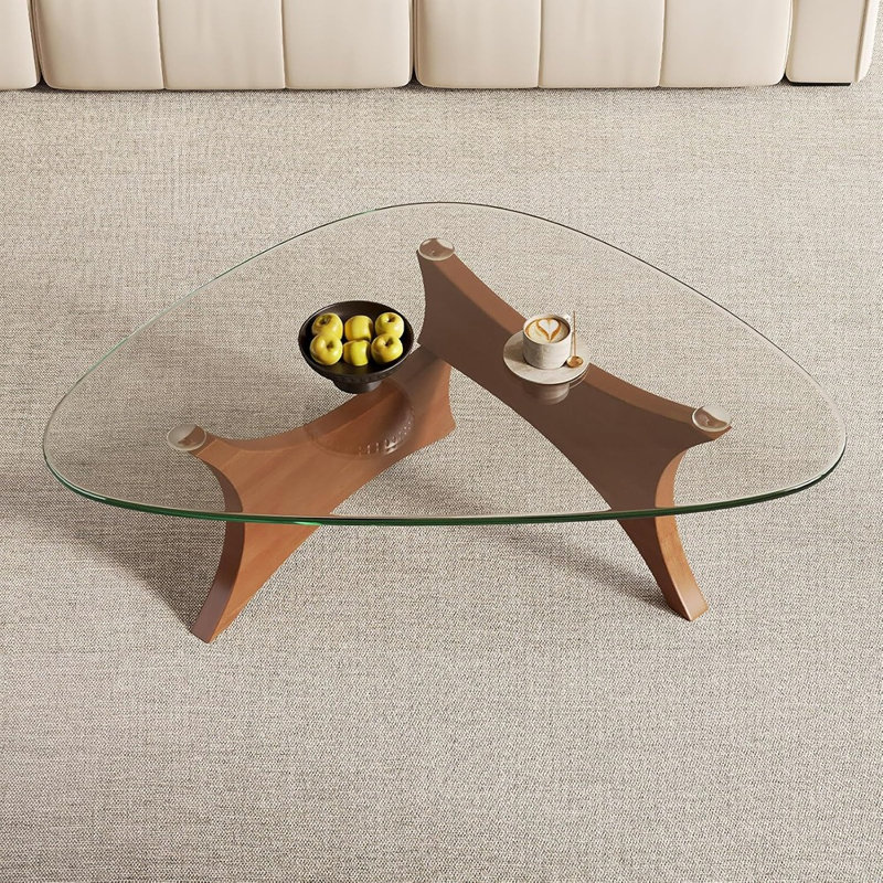 Table basse de style Mid-Century moderne - centre en verre noyer pour le salon, la chambre à coucher ou le bureau