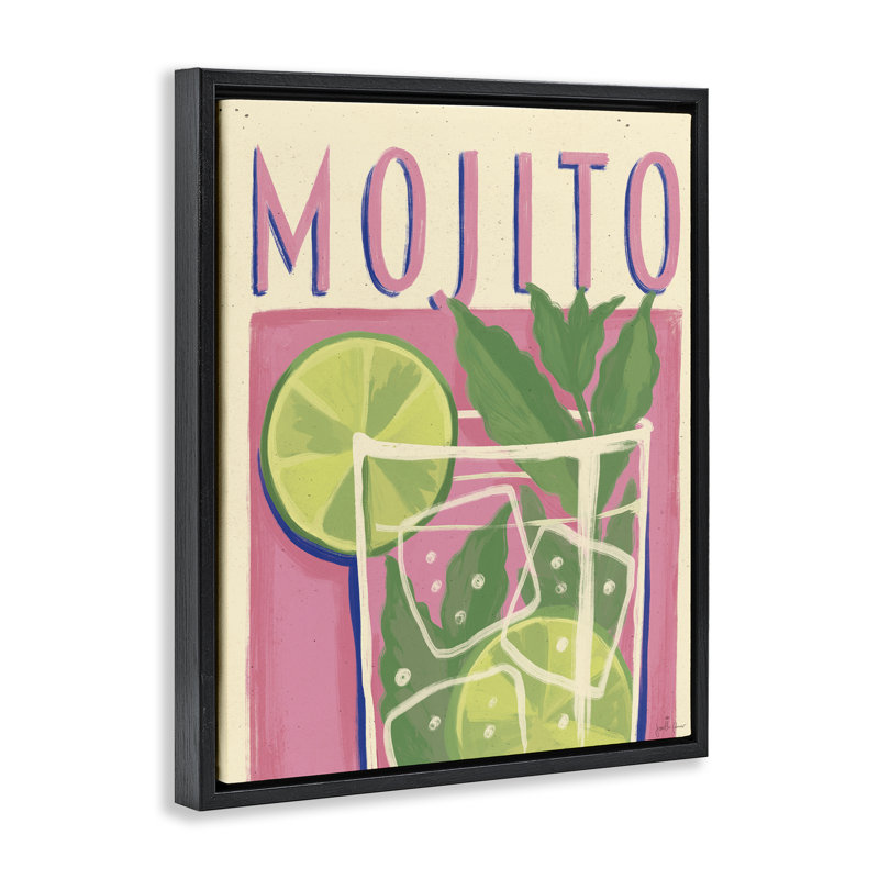 Art mural rétro sur toile flottante avec cocktail Mojito par Janelle Penner, Cadre flottant noir de jais, H 21 po x l 17 po