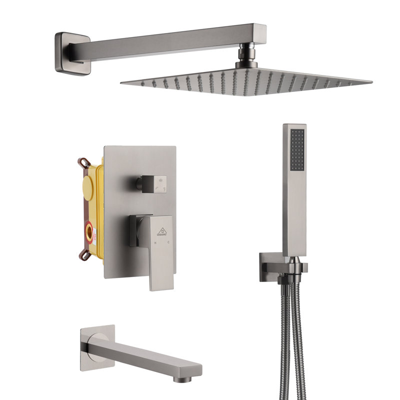 Brushed Nickel Square Multi-Head Wall Mounted Shower System