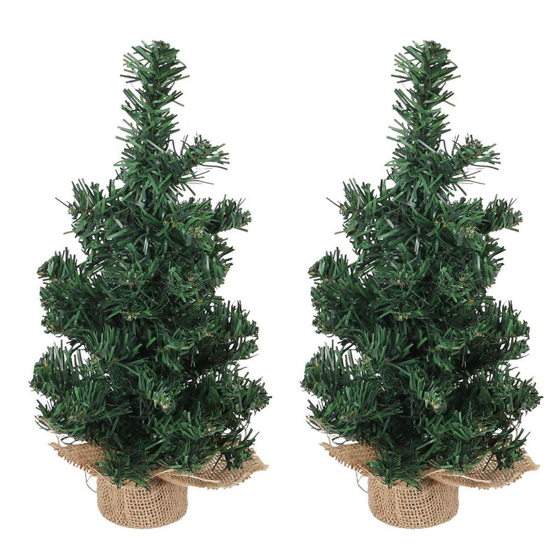 2 pièces arbre de Noël de table 12 pouces mini pin artificiel avec base en lin pour décorations de Noël