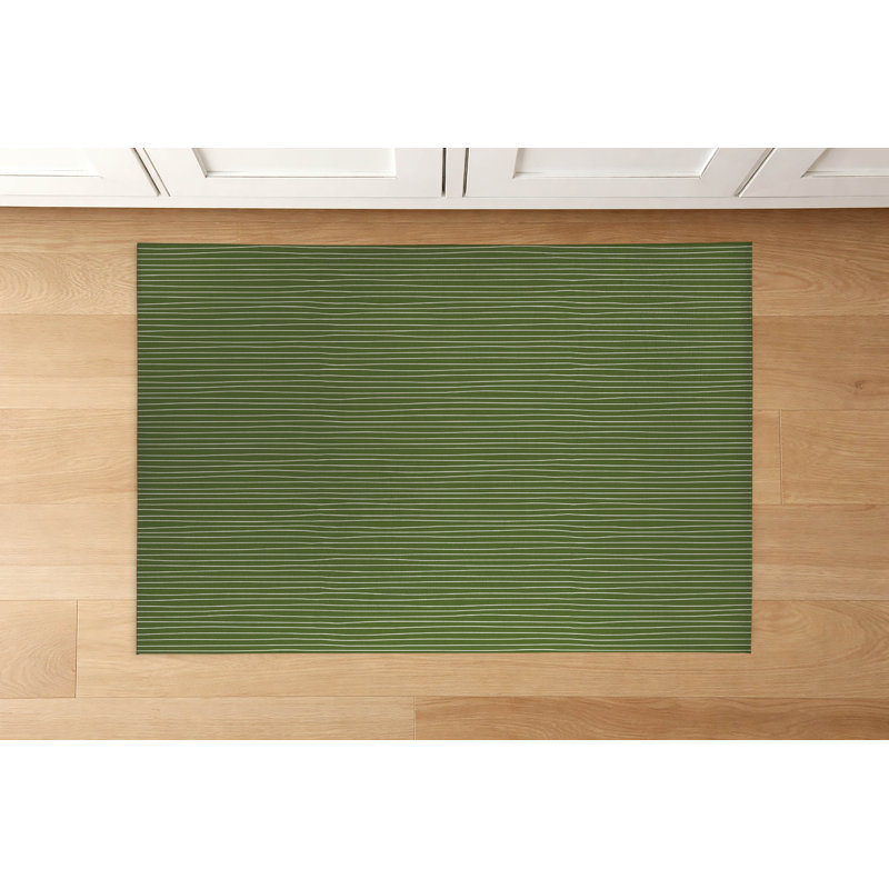 Tapis de cuisine à profil bas Slat, Rectangle 3' x 5', Olive Green Striped