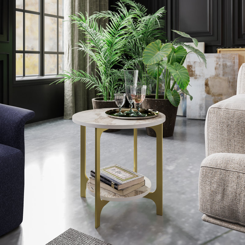 Gillham Round Side End Table, Gold, Ephesus