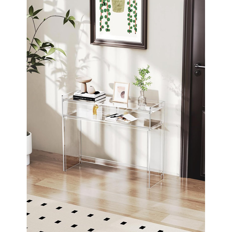 Modern Acrylic Console Table With Double Storage Shelves, Entryway Table For Living Room, Hallway, Or Behind Sofa