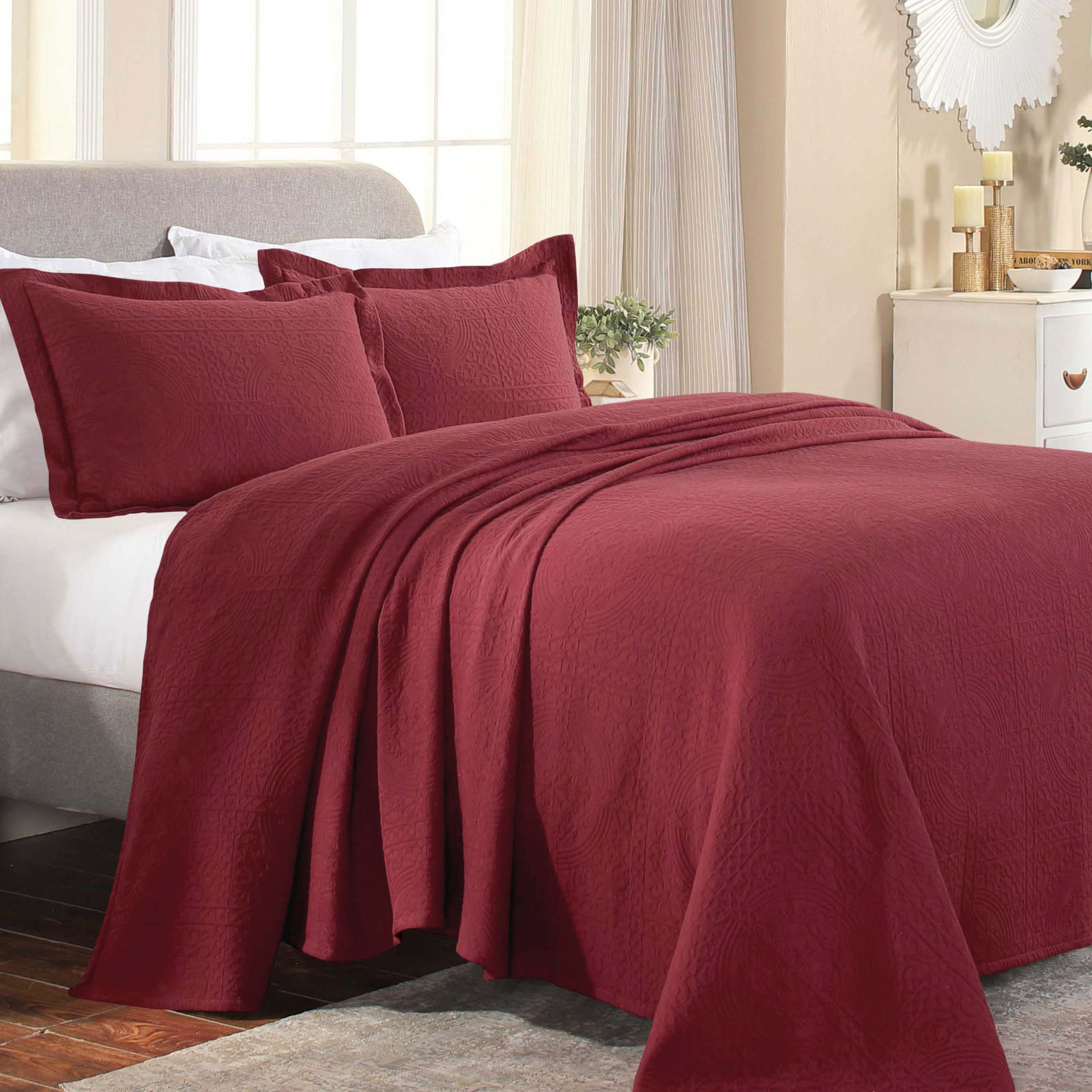 Swanton Cotton Coverlet Set, Garnet, King Coverlet + 2 Shams