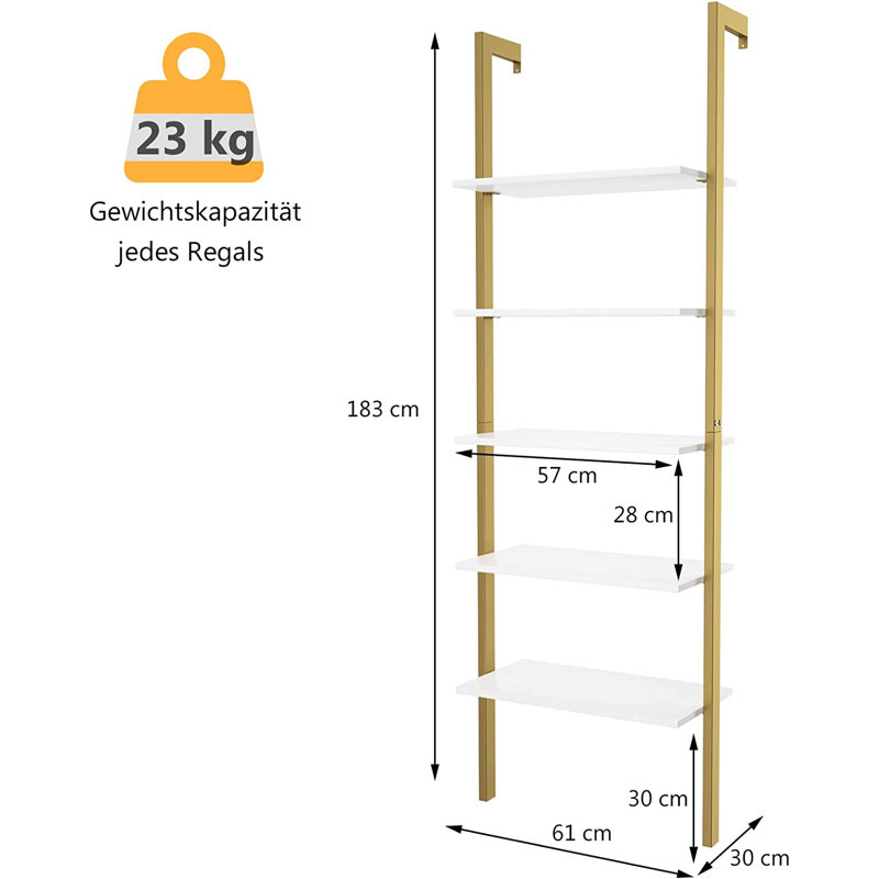 Klowi Ladder Bookcase, Gold/White