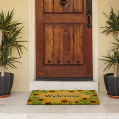 Yellow Sunflowers On A Blue Background Welcome Outdoor Door Mat