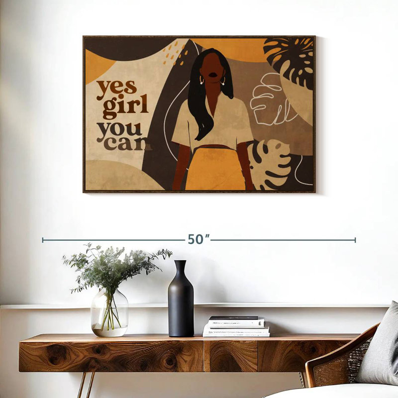 Illustration d'une femme bohème, 37 po x 25 po, Cadre flottant noyer