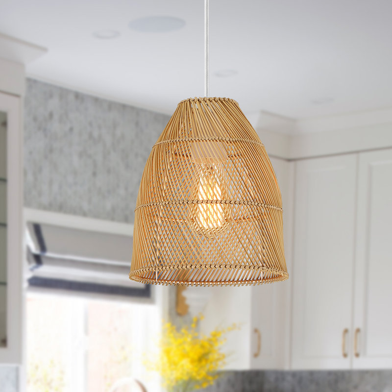 Mini-luminaire suspendu 1 lumière en rotin naturel Bell Island