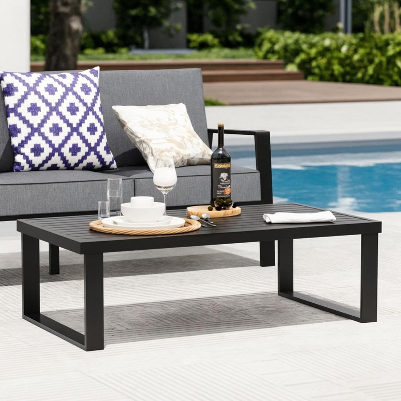 Table basse d'extérieur en aluminium - Tables de patio rectangulaires pour terrasse et bord de piscine