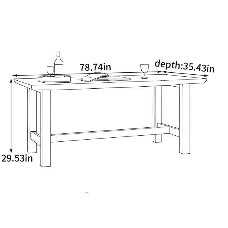 Modern wide dining table, 29.53"H x 78.74"L x 35.43"W