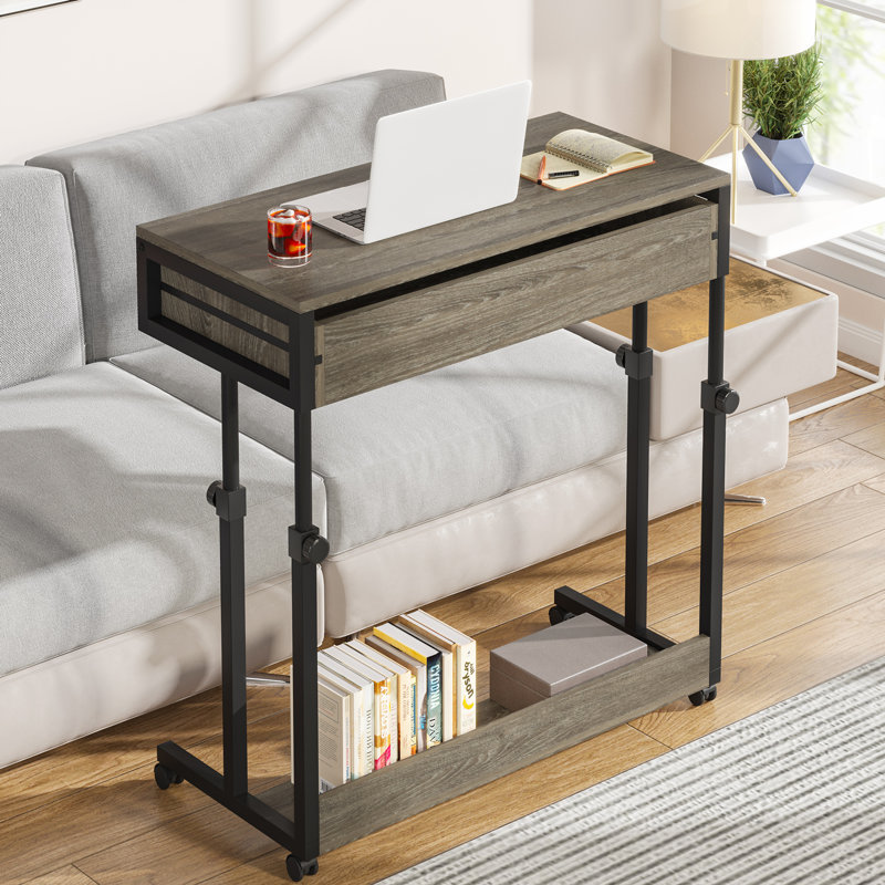 Zavalla Mobile End Table with Drawer C Table Sofa Side Table, Gray/Black