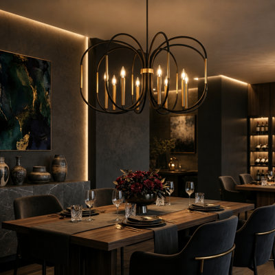 Aissa 8-Light Oversized Dimmable Geometric Candle-Style Chandelier