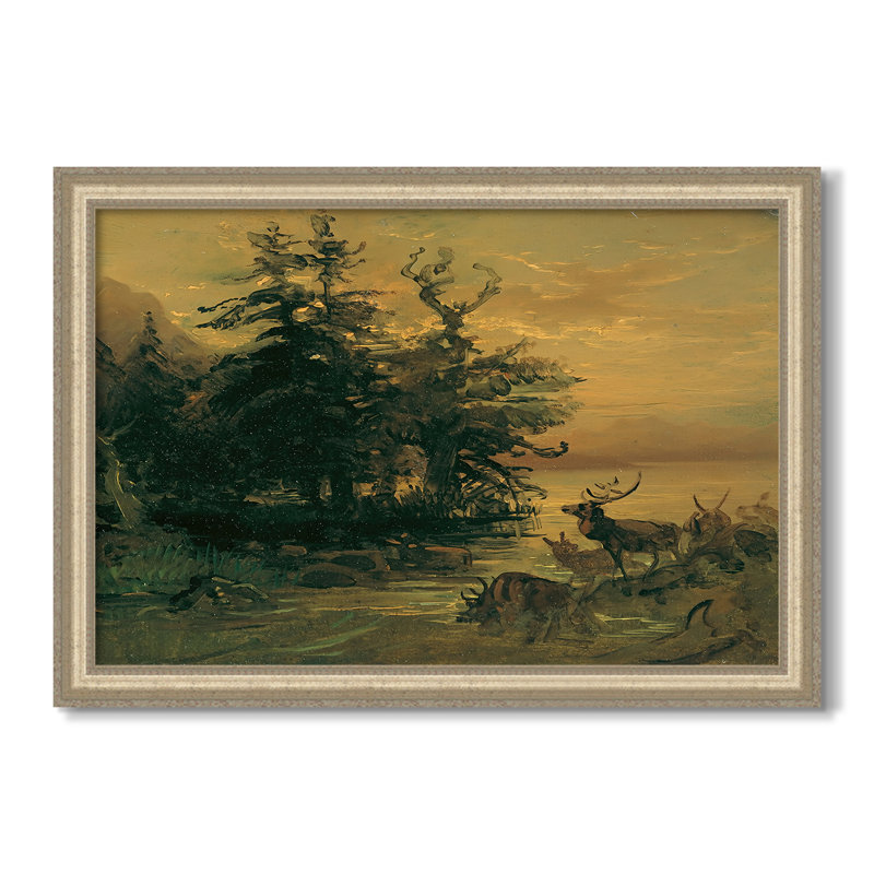 Cerf qui se vautre sur le rivage d'un lac de montagne, v. 1850 - Frederic Gauermann - Toile encadrée sur mesure, No, 24 x 34