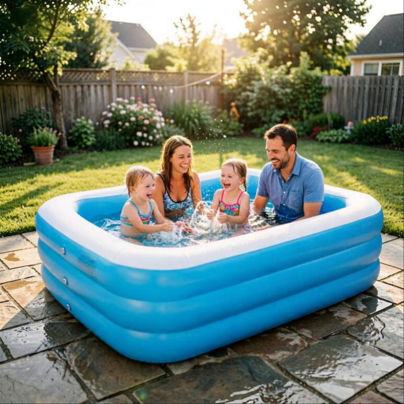 Piscine gonflable iMounTEK de 120 po avec bouchon de vidange, grande piscine familiale rectangulaire pour enfants et adultes