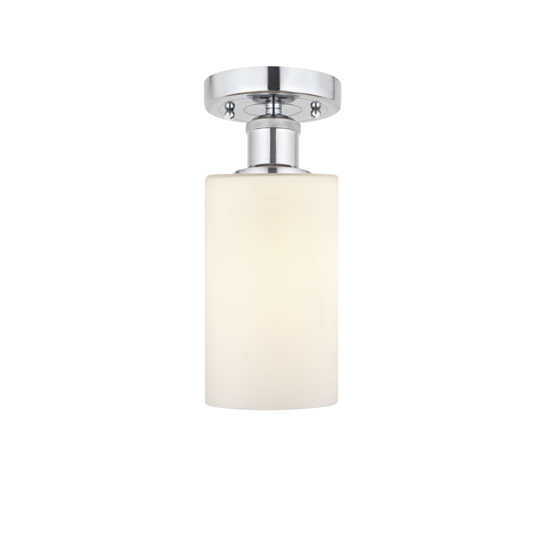 Caldello Glass Semi Flush Mount, Matte White, Polished Chrome