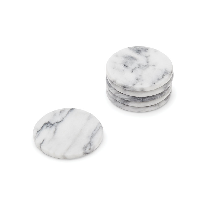 Marble Round 6 Piece Coaster Set, White