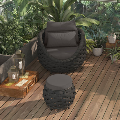 Ensemble de conversation d'extérieur en aluminium texturé pour 1 personne avec coussins et repose-pieds