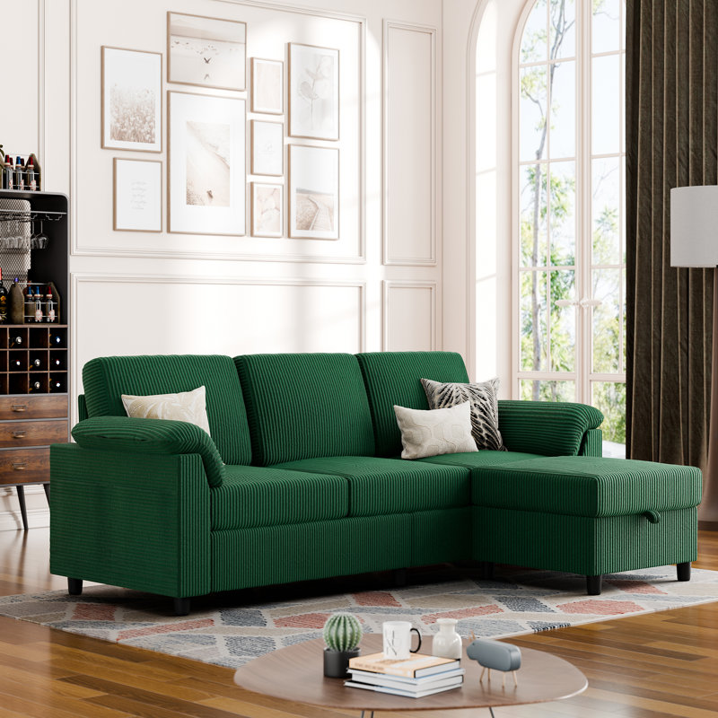 79'' Upholstered Sofa With Ottoman, Green