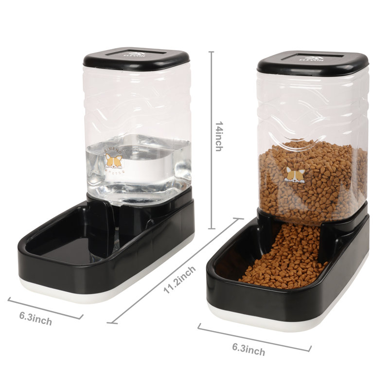 Ensemble distributeur automatique de nourriture et d'eau pour animaux de compagnie Elevon, avec bol, noir, 3,8 L, Noir