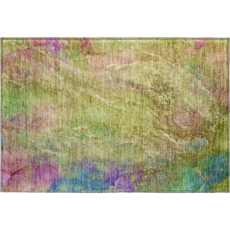 Premium Machine Washable Mayfield AMF2308 Abstract Rug, Green, 2'6" x 3'10"