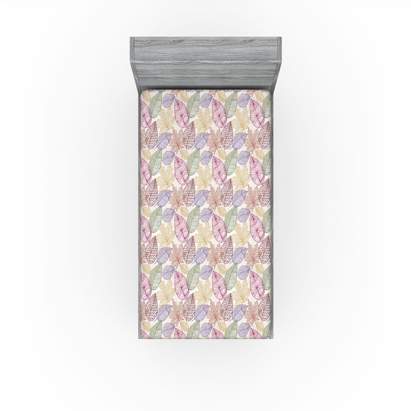 Ambesonne Nature Fitted Sheet Leaves Botanical Style Art, Twin Fitted Sheet, Dark Eggshell/Multicolor Floral