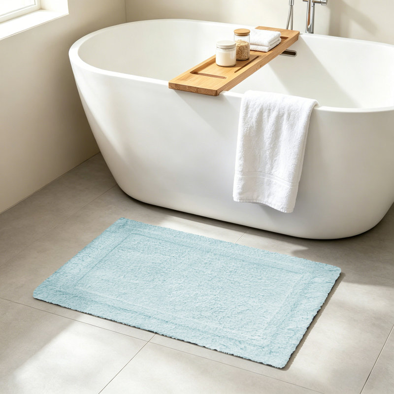Tapis de bain antidérapant 100% coton, Simple - L 32 po x l 32 po, Bleu pâle