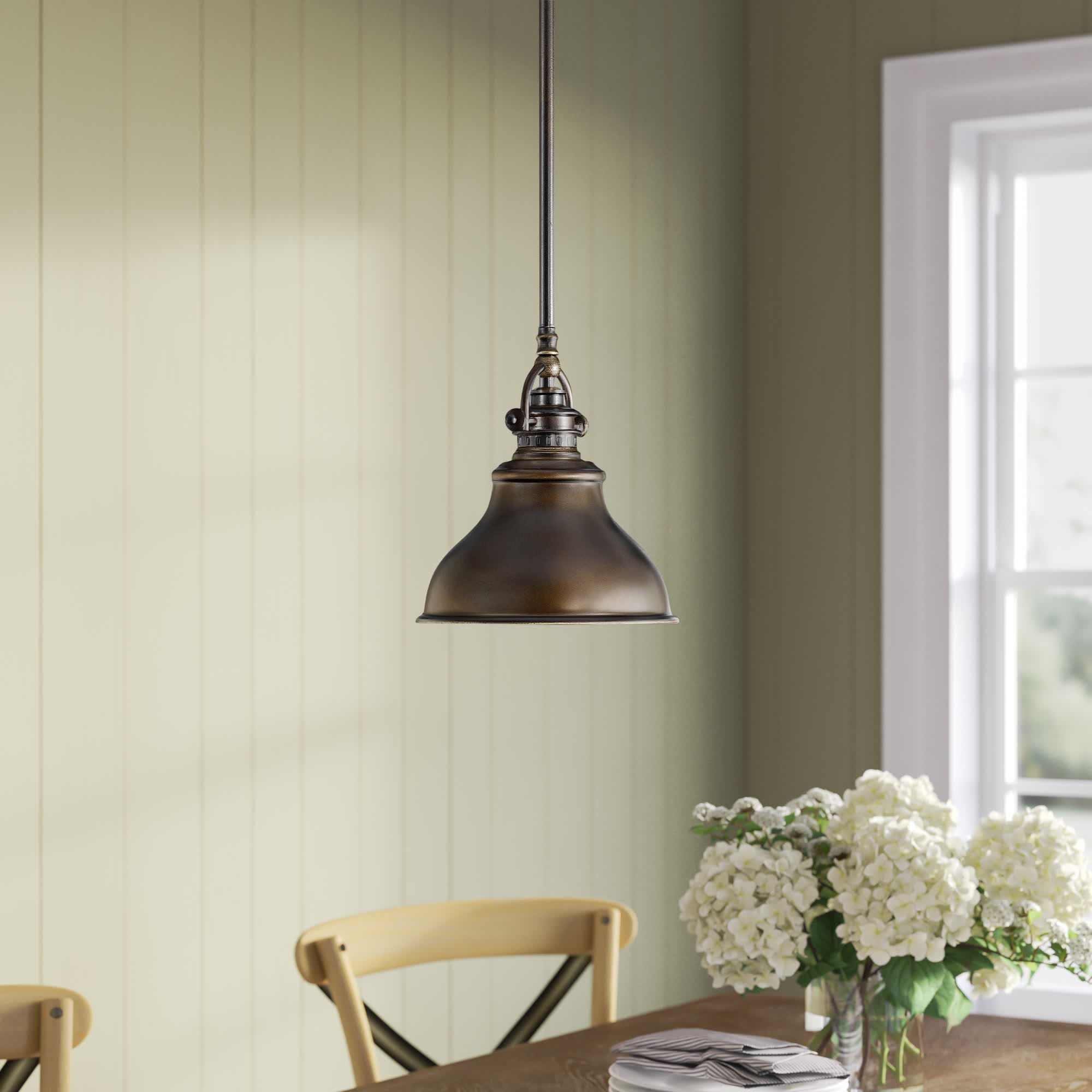 Single Light Metal Dimmable Pendant, 11.5" H x 13.5" W x 13.5" D, Palladian Bronze