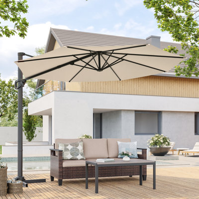 10FT Cantilever Umbrella with Solution-Dyed Fabric, Luxury Shade with 360° Rotation