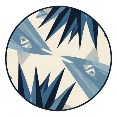 Machine Washable Ortmund Blue Agave Modern & Contemporary Geometric Shapes Rug in Beige – Navy Binding