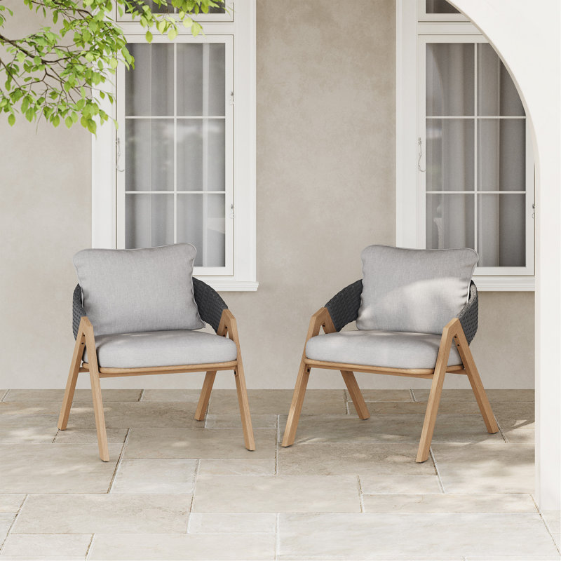 Chair With Cushions (Set of 2), Brown/Gray, Gray