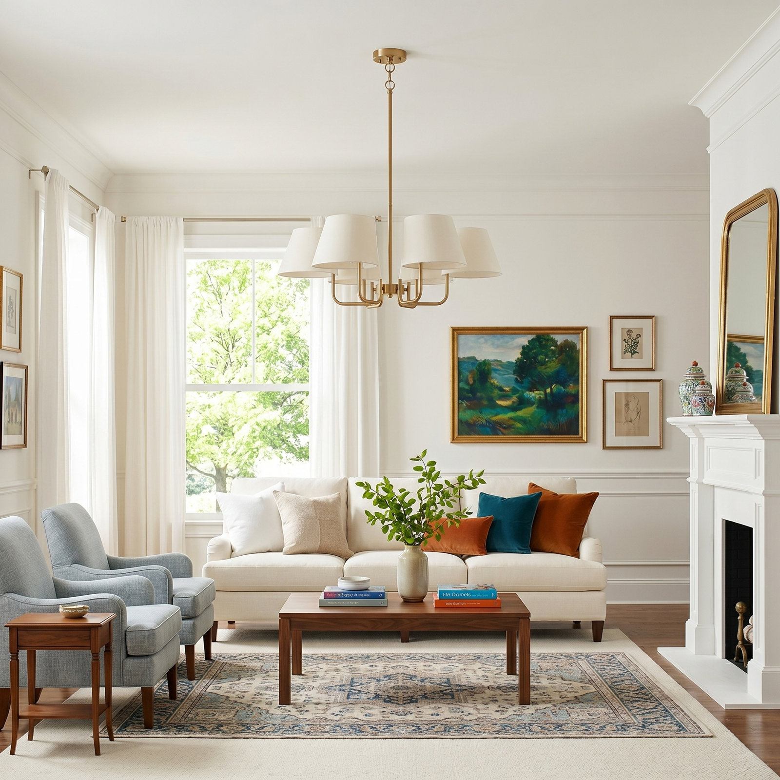 6-Light Chandelier, Brushed Brass